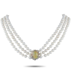 0.50ct Diamond, Opal, and Pearl Multi-Strand Necklace