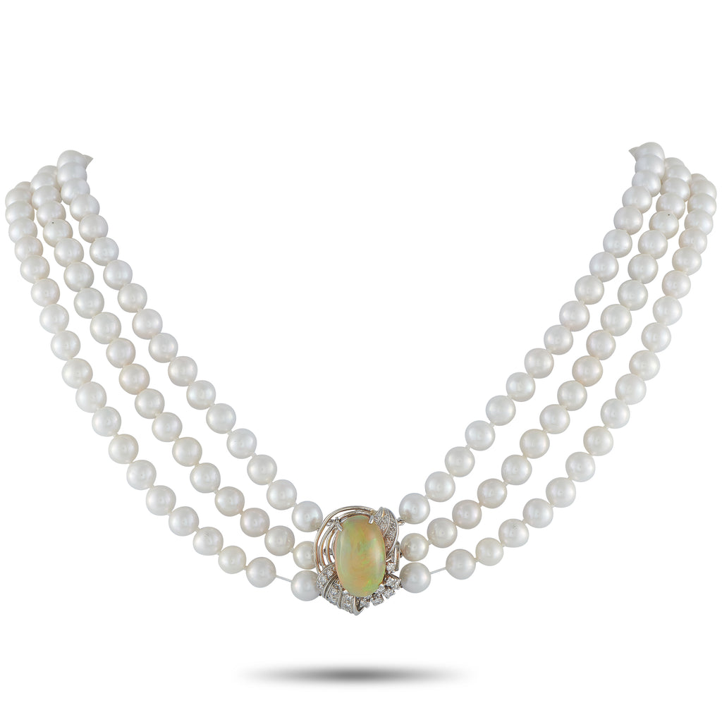 0.50ct Diamond, Opal, and Pearl Multi-Strand Necklace