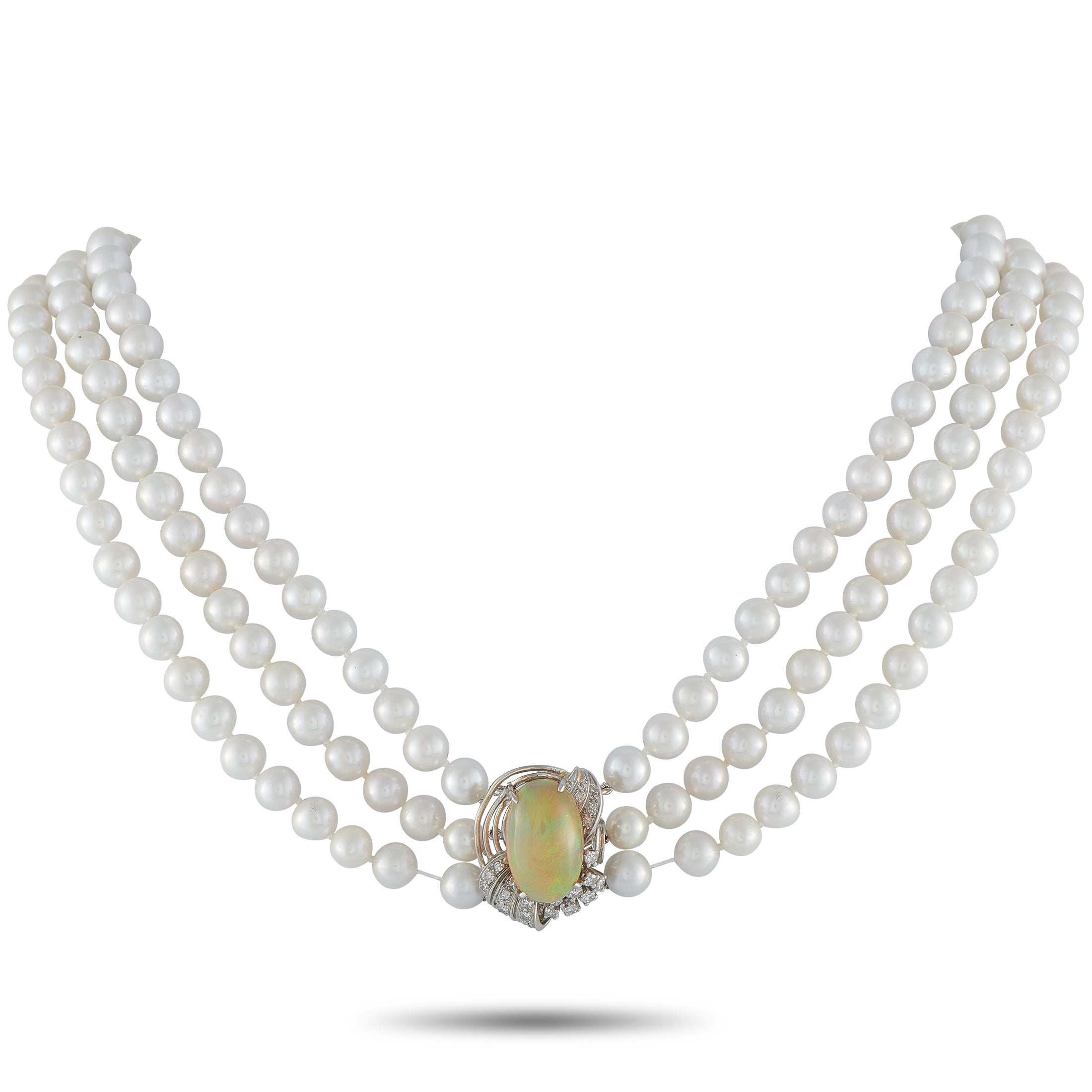 0.50ct Diamond, Opal, and Pearl Multi-Strand Necklace