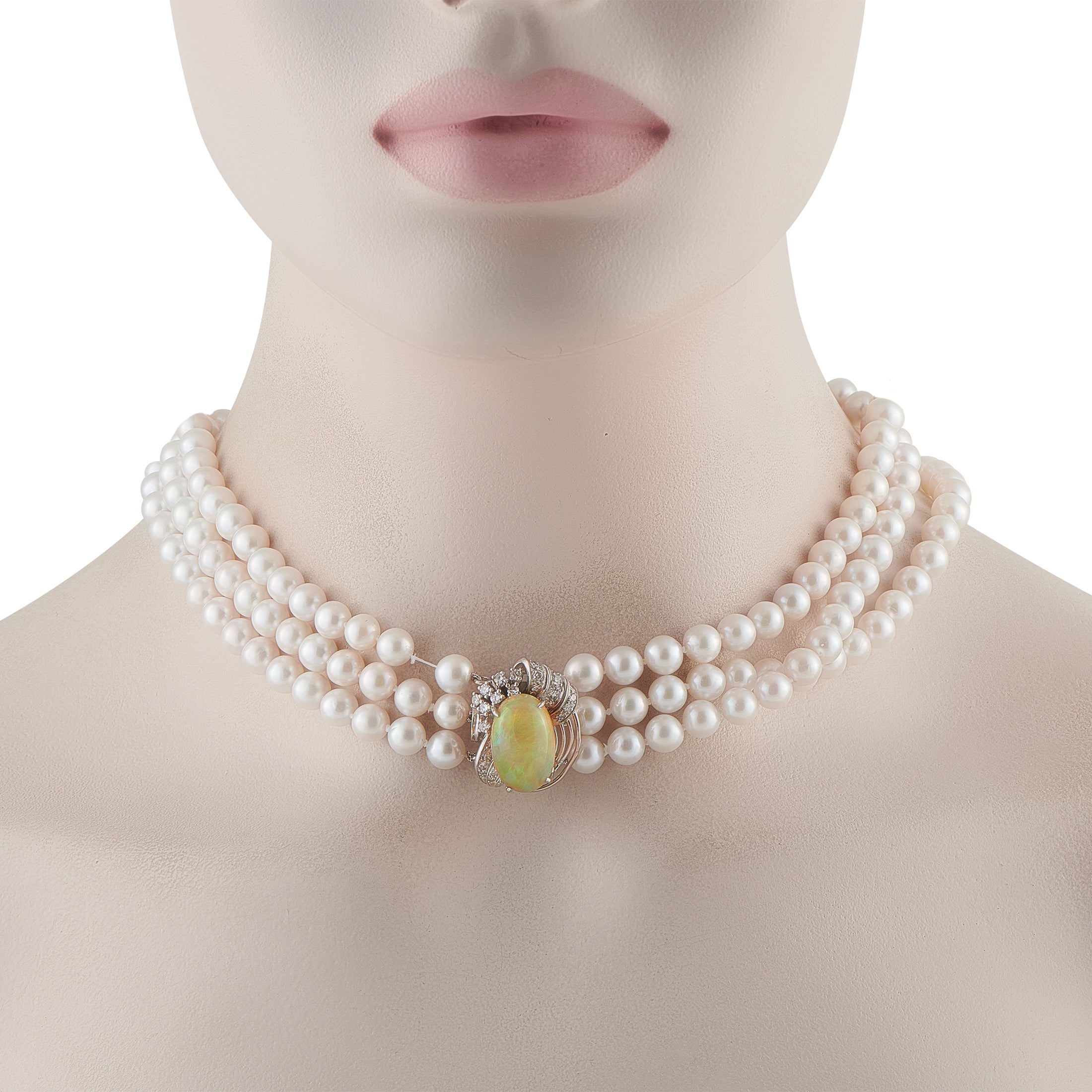 0.50ct Diamond, Opal, and Pearl Multi-Strand Necklace