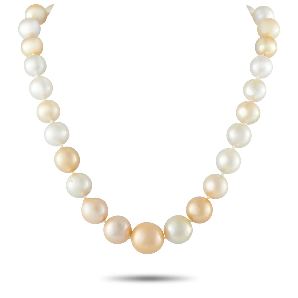 Multi-color pearl bead necklace with alternating white and gold-toned pearls