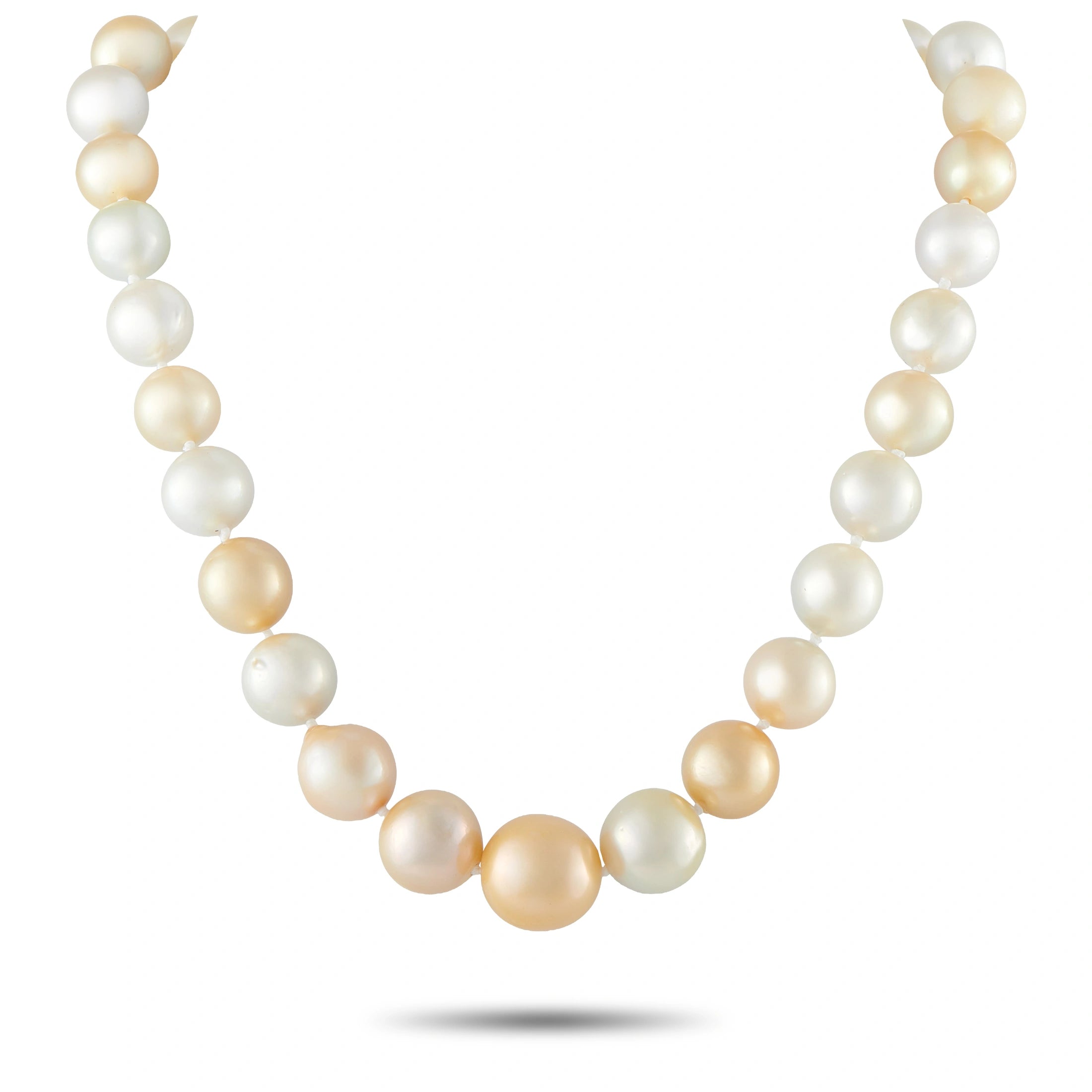 Multi-color pearl bead necklace with alternating white and gold-toned pearls