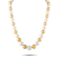 Gold and white pearl necklace with evenly spaced round pearl beads