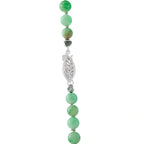 Jade bead necklace with green beads and a silver-tone leaf charm connector.
