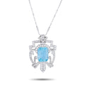 14K white gold aquamarine and diamond pendant with geometric frame and prong details