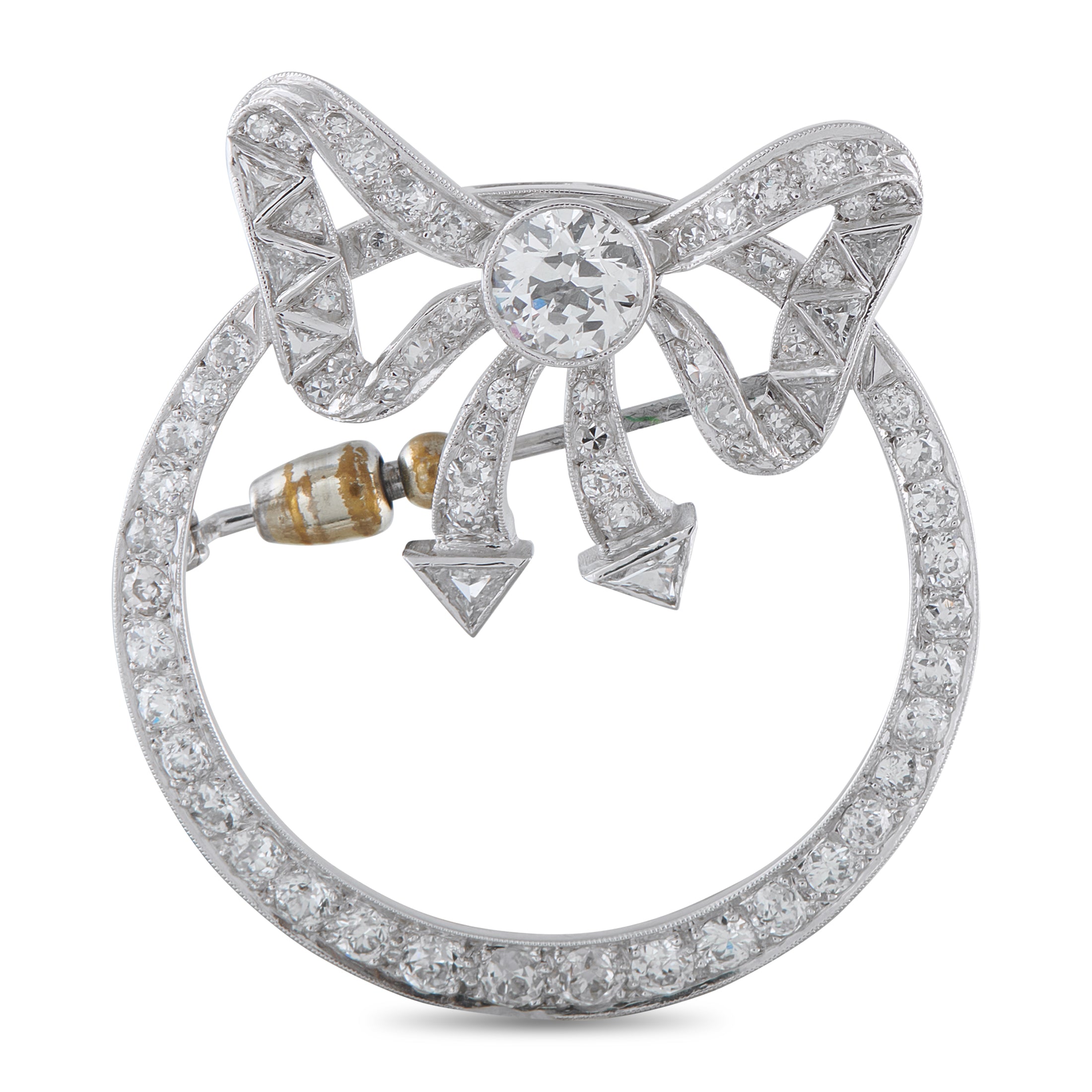 Platinum and 14K White Gold 4.10ct Diamond Wreath Brooch