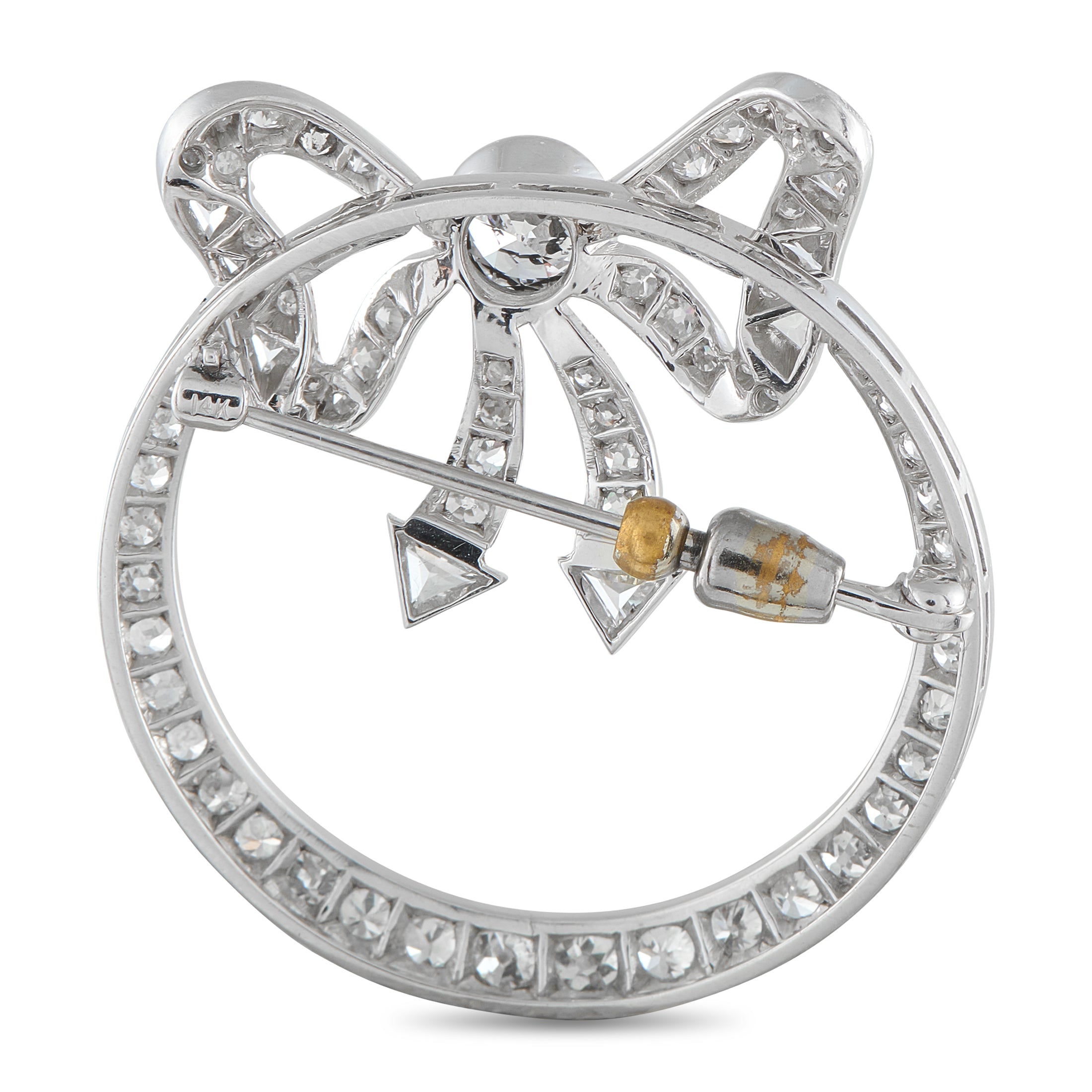 Platinum and 14K White Gold 4.10ct Diamond Wreath Brooch