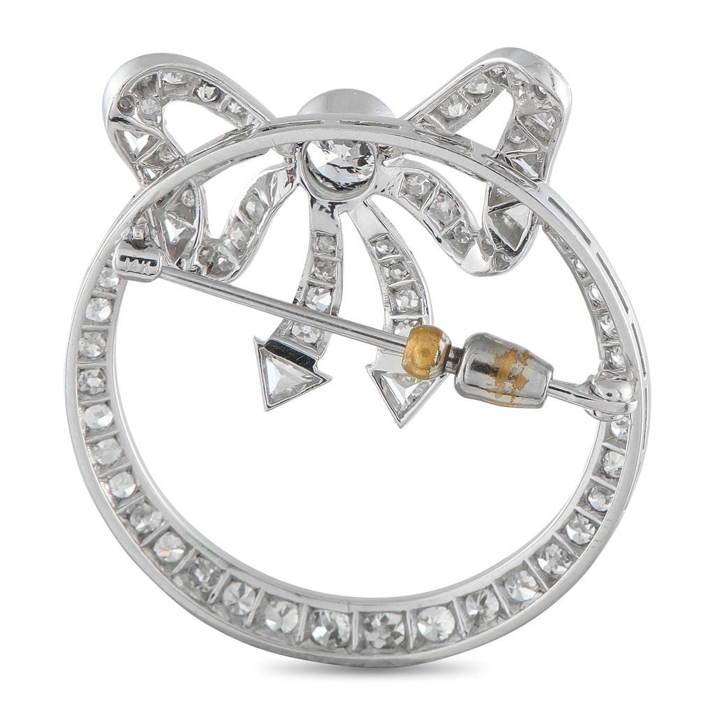 Platinum and 14K White Gold 4.10ct Diamond Wreath Brooch