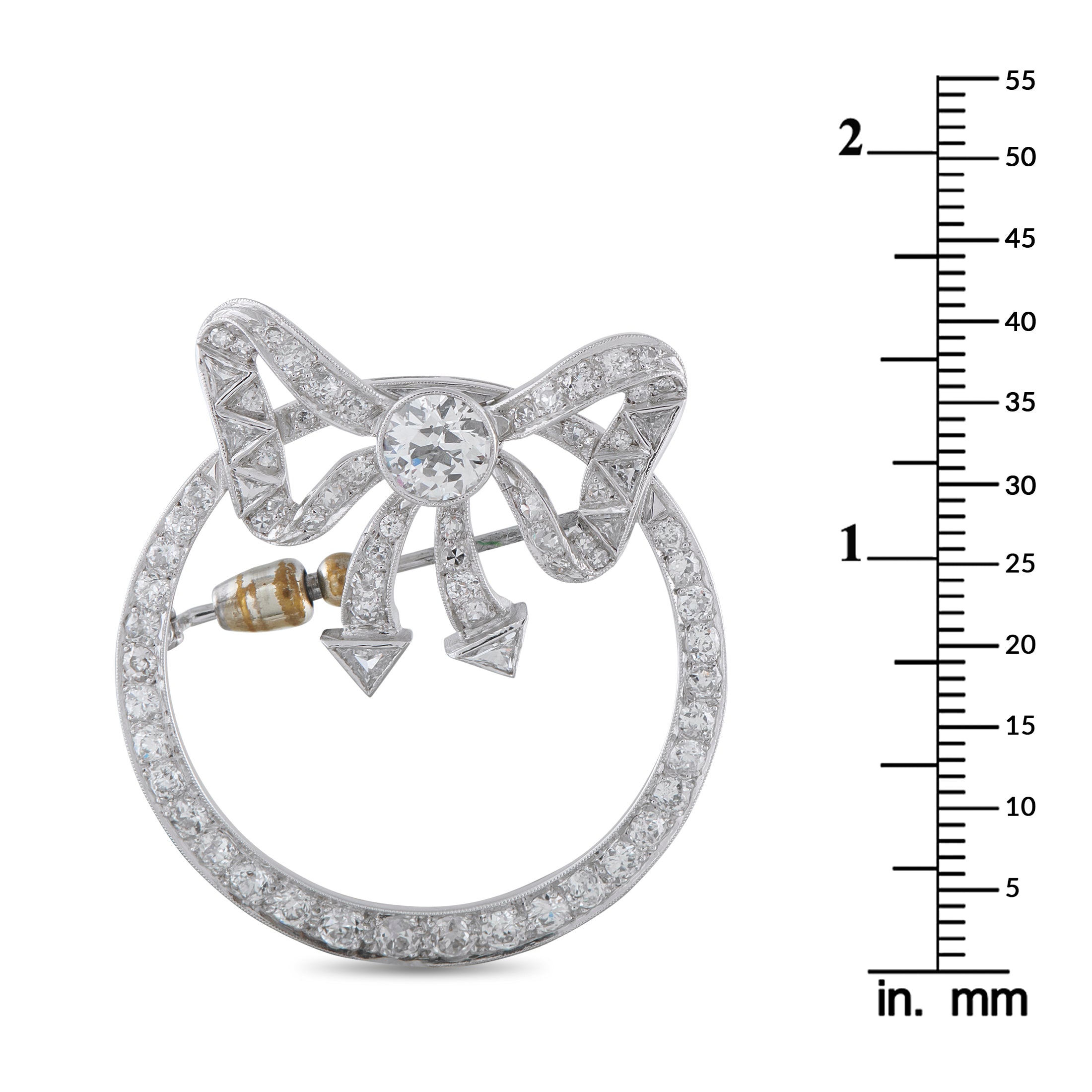 Platinum and 14K White Gold 4.10ct Diamond Wreath Brooch