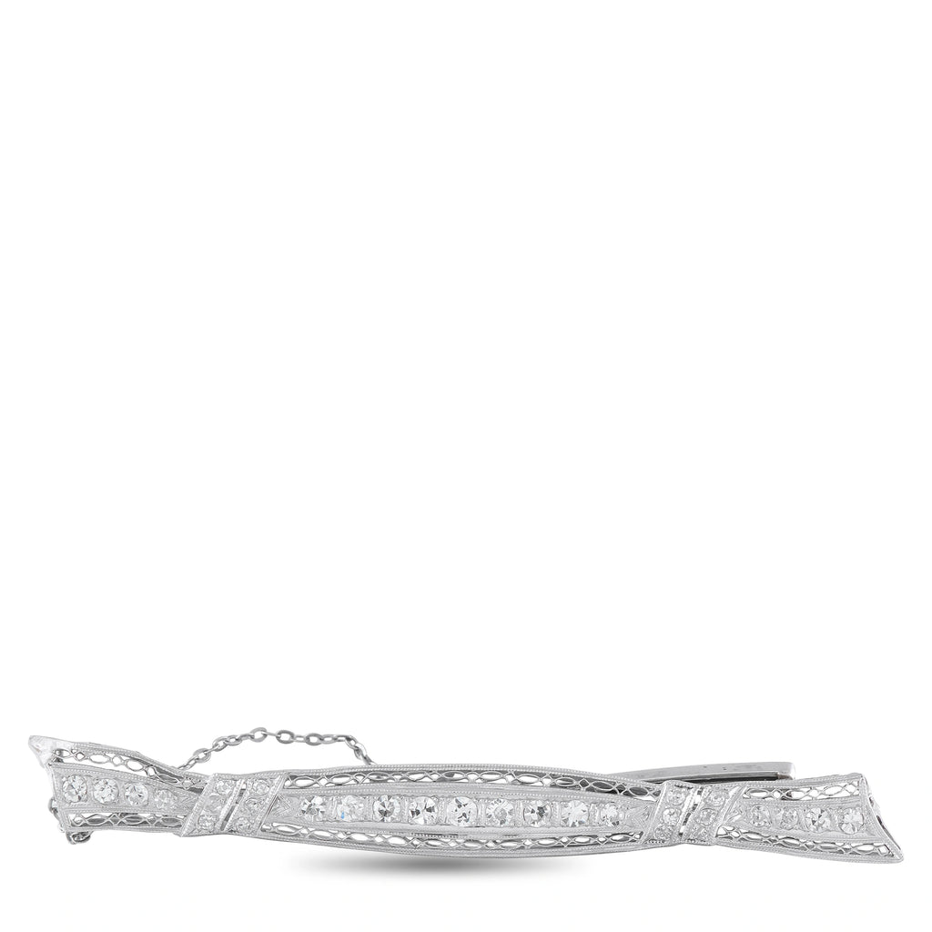 Platinum and 14K White Gold 1.0ct Diamond Art Deco Bar Brooch