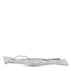 Platinum and 14K White Gold 1.0ct Diamond Art Deco Bar Brooch