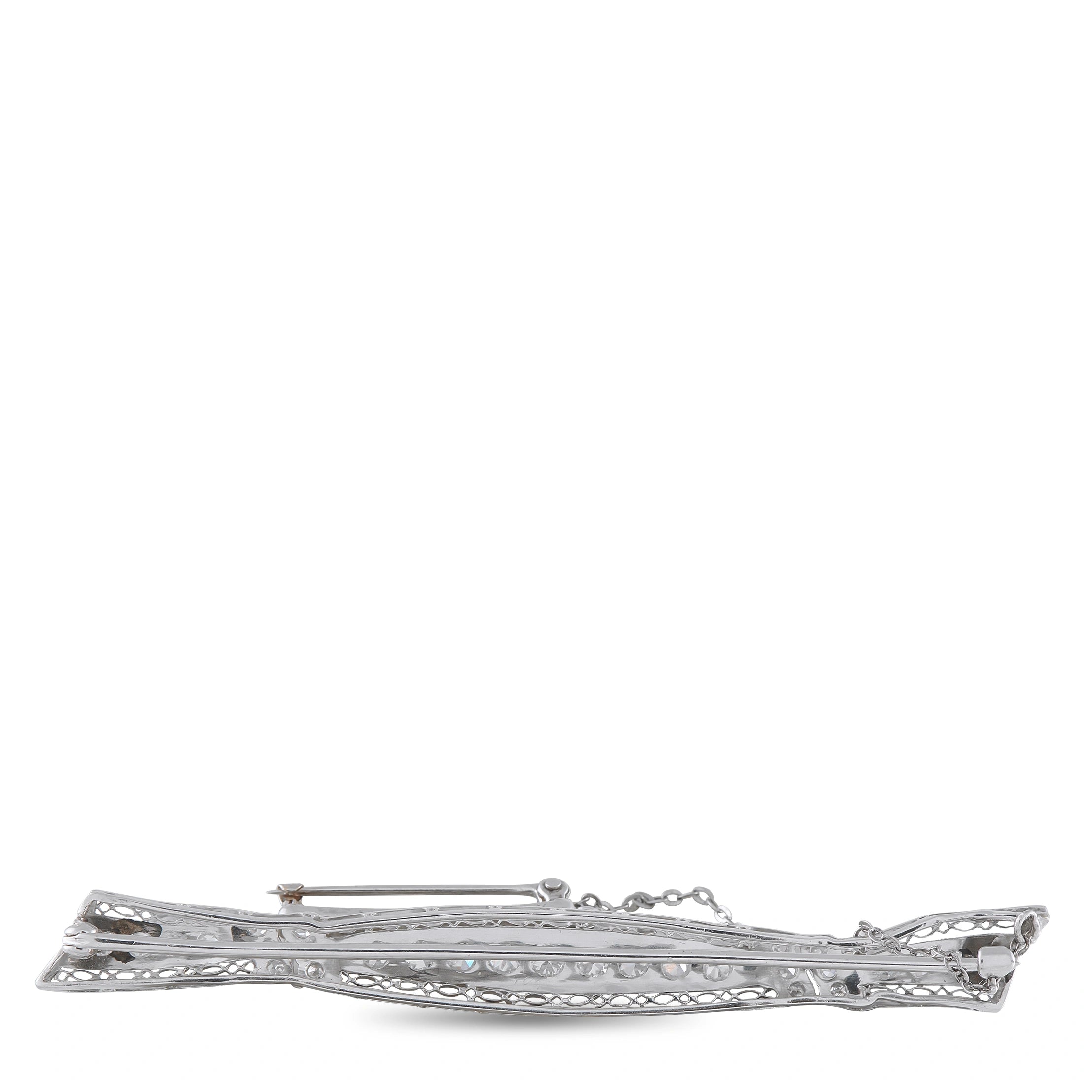 Platinum and 14K White Gold 1.0ct Diamond Art Deco Bar Brooch
