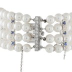 Platinum and 14K White Gold 3.20ct Diamond, Sapphire, and Pearl Bracelet