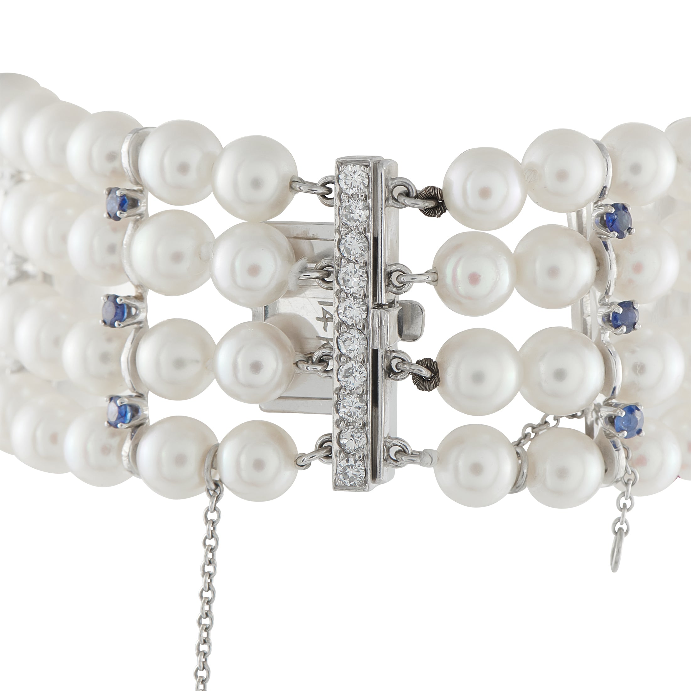 Platinum and 14K White Gold 3.20ct Diamond, Sapphire, and Pearl Bracelet