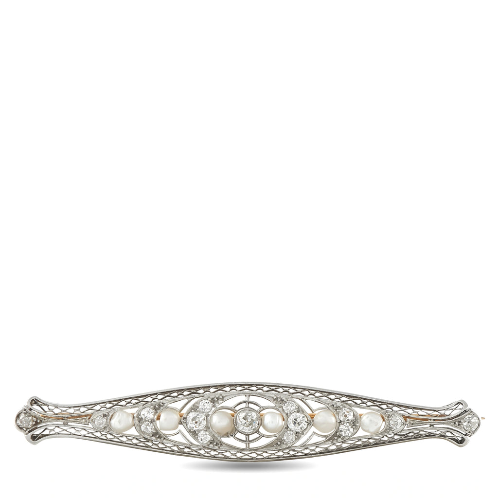Platinum and 14K Yellow Gold 0.60ct Diamond and Pearl Brooch