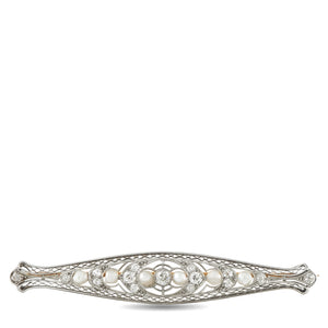 Platinum and 14K Yellow Gold 0.60ct Diamond and Pearl Brooch