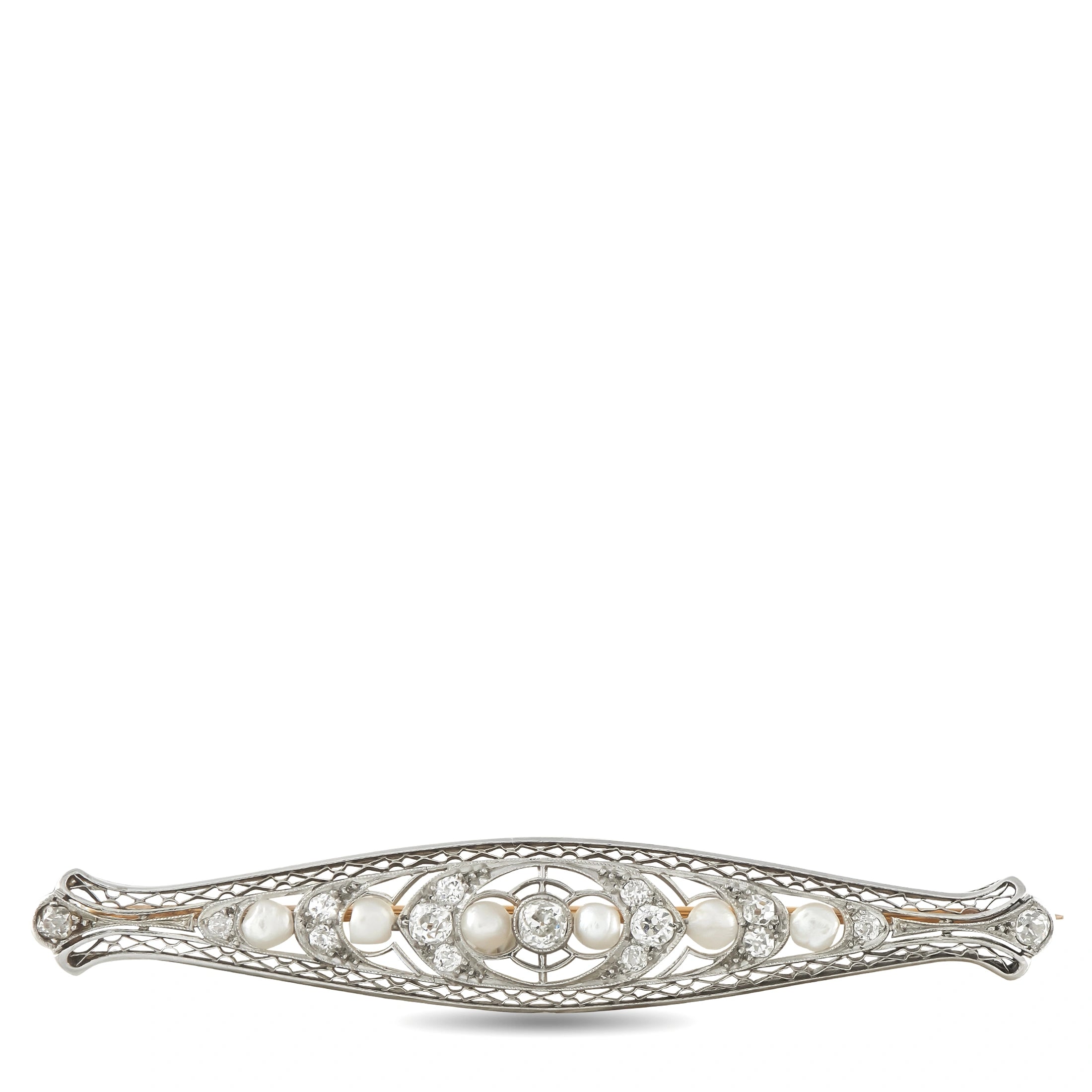 Platinum and 14K Yellow Gold 0.60ct Diamond and Pearl Brooch
