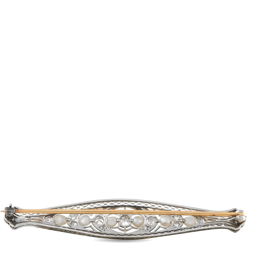 Platinum and 14K Yellow Gold 0.60ct Diamond and Pearl Brooch