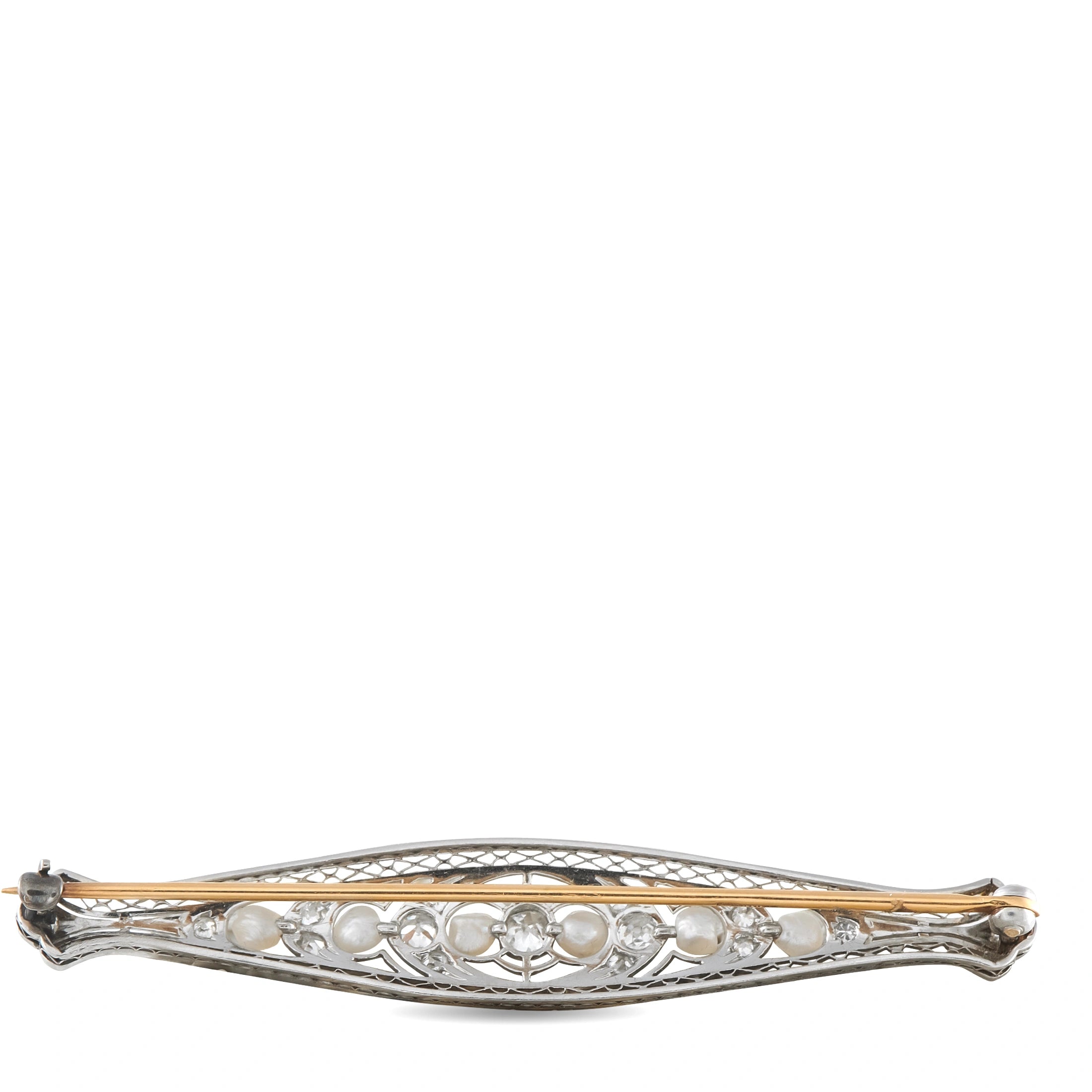 Platinum and 14K Yellow Gold 0.60ct Diamond and Pearl Brooch