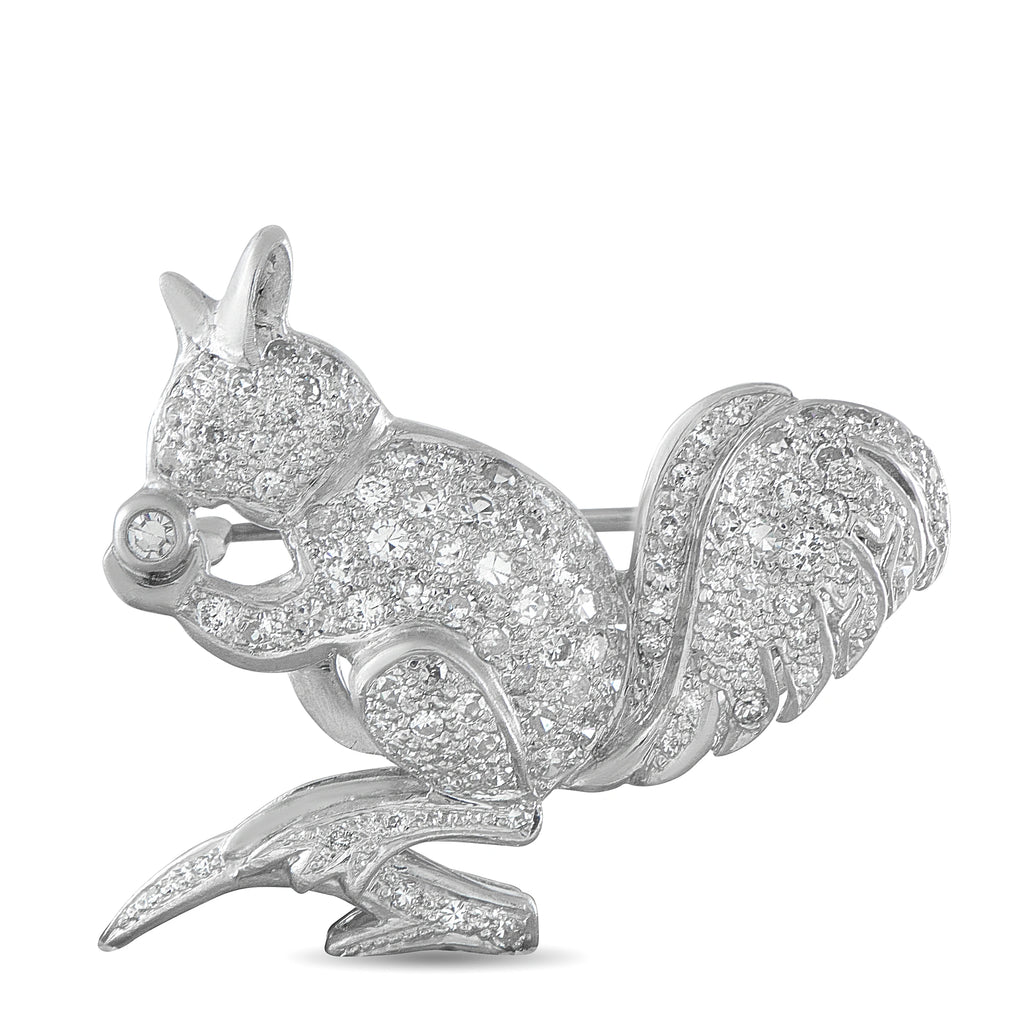 Vintage Platinum and 18K White Gold 0.70ct Diamond Squirrel Brooch
