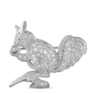 Vintage Platinum and 18K White Gold 0.70ct Diamond Squirrel Brooch
