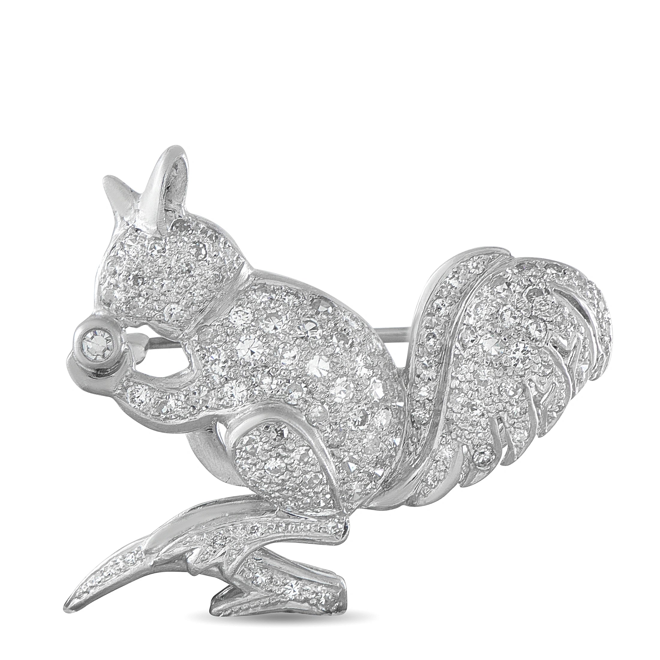 Vintage Platinum and 18K White Gold 0.70ct Diamond Squirrel Brooch