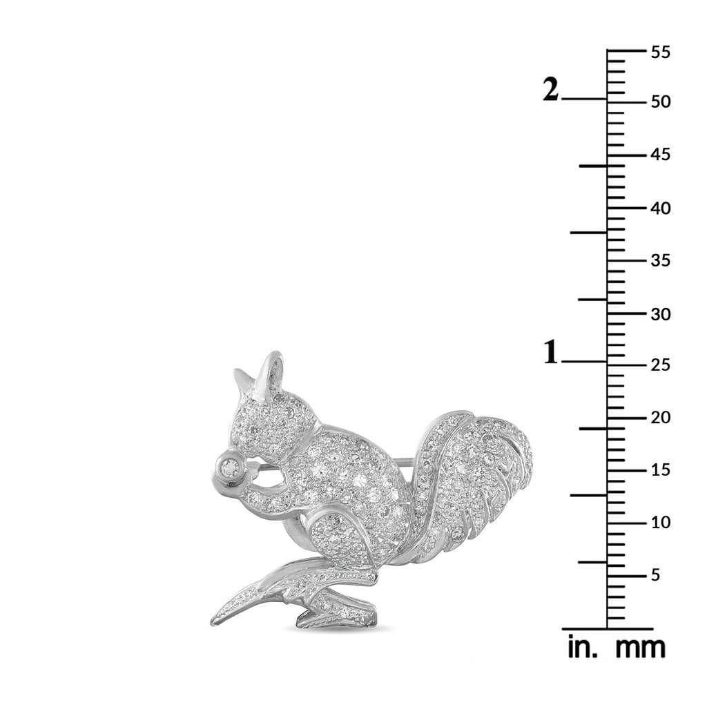 Vintage Platinum and 18K White Gold 0.70ct Diamond Squirrel Brooch