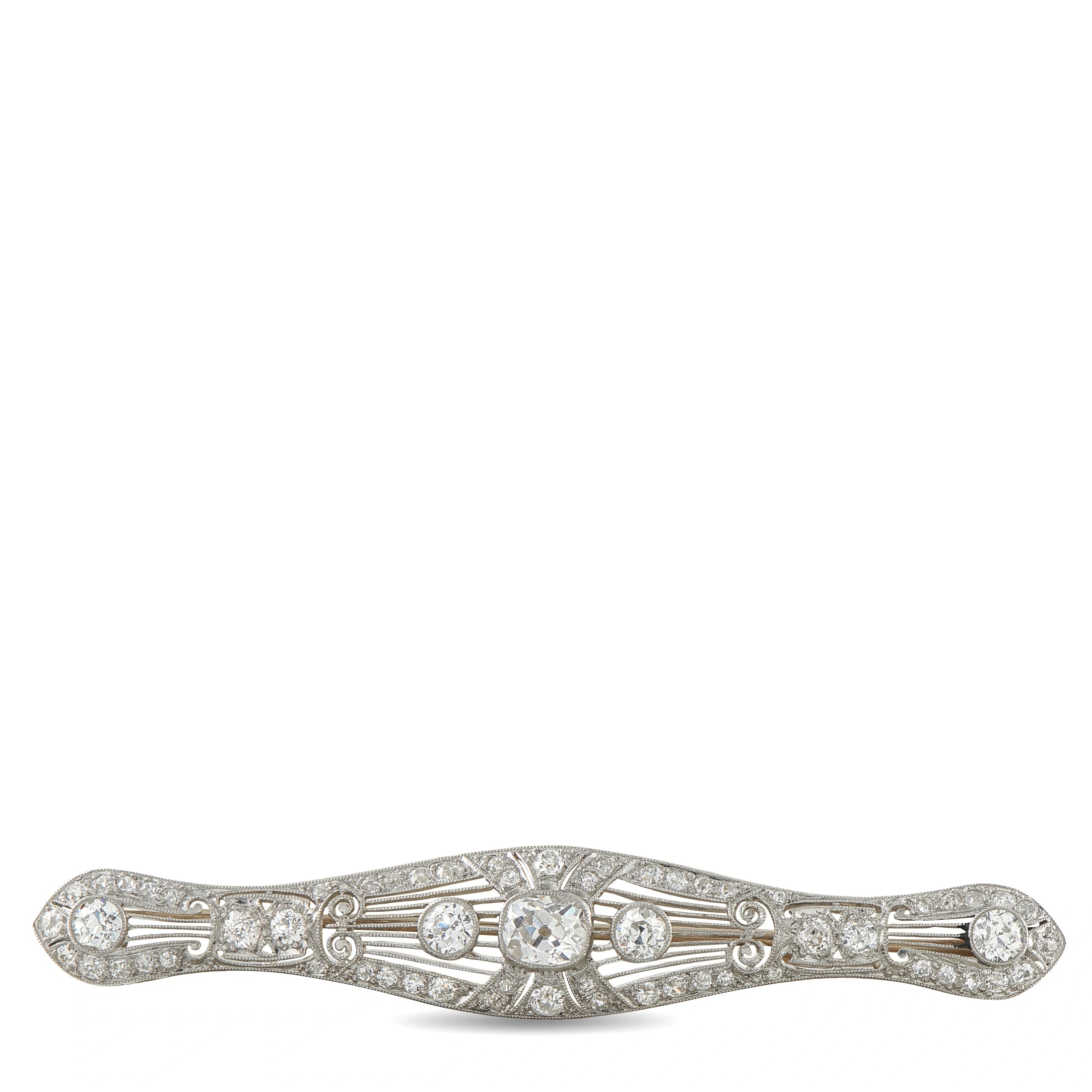 Platinum and 18K White Gold 2.60ct Diamond Art Deco Brooch