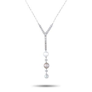 Platinum 18K White Gold 0.85ct Diamond and Pearl Vintage Pendant
