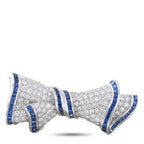 Vintage Platinum and 18K Yellow Gold 2.40ct Diamond and Sapphire Bow Brooch
