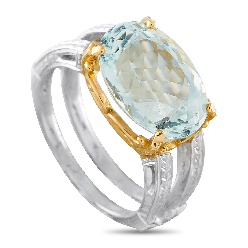 Platinum and 18K Yellow Gold 5.95ct Aquamarine Cocktail Ring