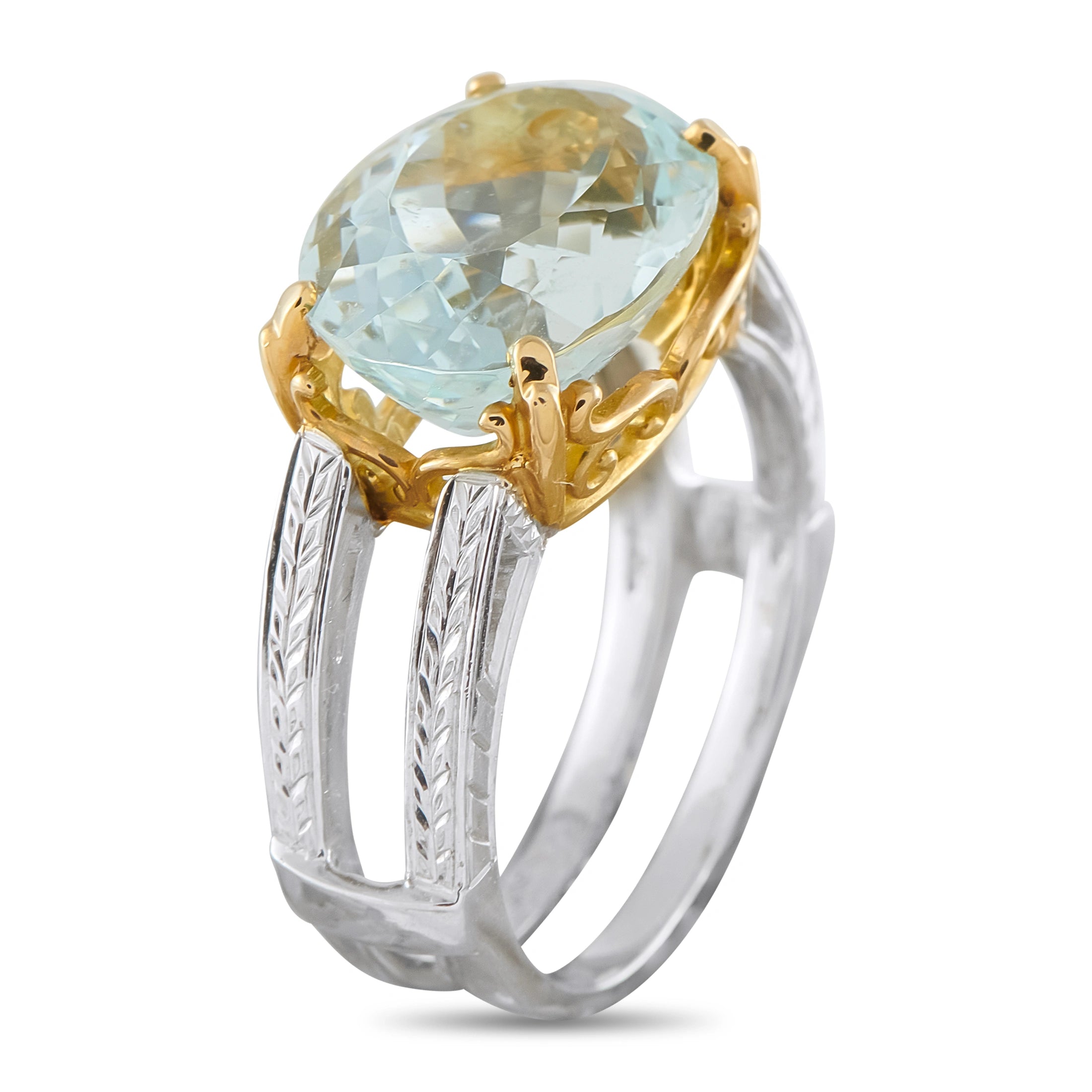 Platinum and 18K Yellow Gold 5.95ct Aquamarine Cocktail Ring