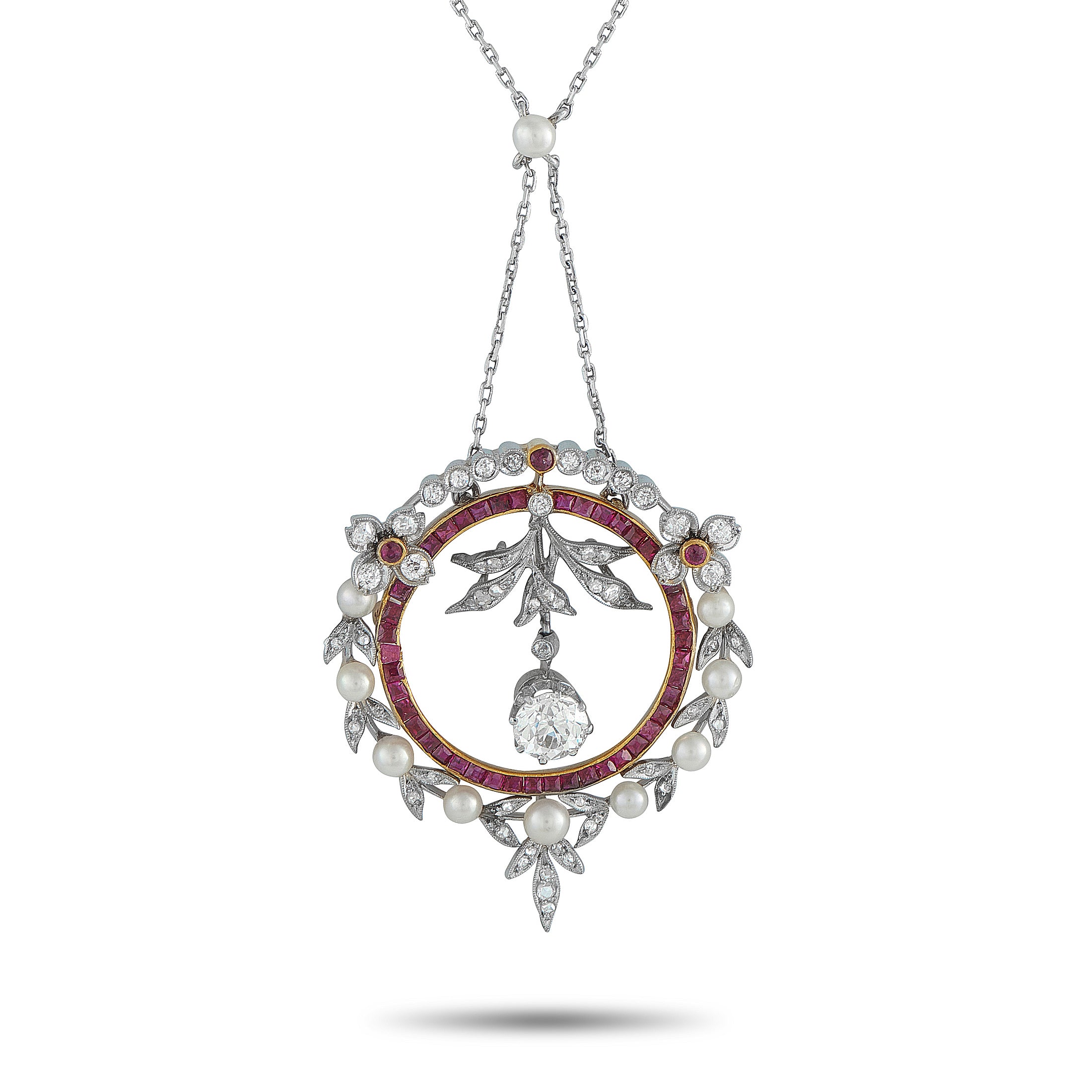 Exclusive Platinum and 18K Yellow Gold 1.95ct Diamond and Ruby Pendant – This luxury necklace is filled with intricate detail