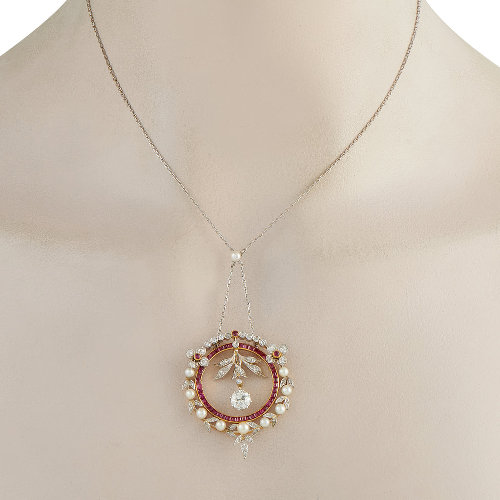 Exclusive Platinum and 18K Yellow Gold 1.95ct Diamond and Ruby Pendant