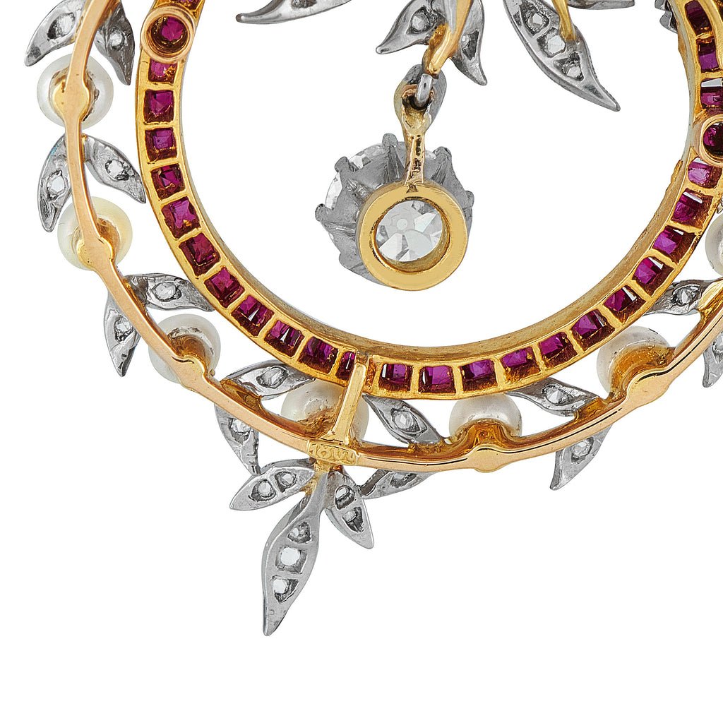 Platinum and 18K Yellow Gold 1.95ct Diamond and Ruby Pendant