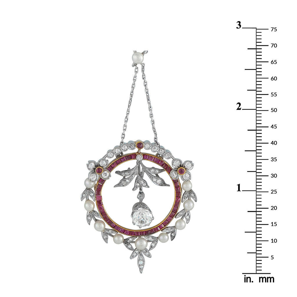 Exclusive Platinum and 18K Yellow Gold 1.95ct Diamond and Ruby Pendant