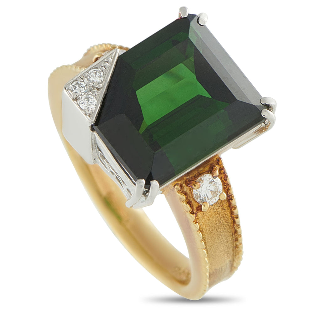 Exclusive Platinum and 18K Yellow Gold 0.20ct Diamond and Green Tourmaline Ring MF35-101025 – An Exclusive  ring that’s full 