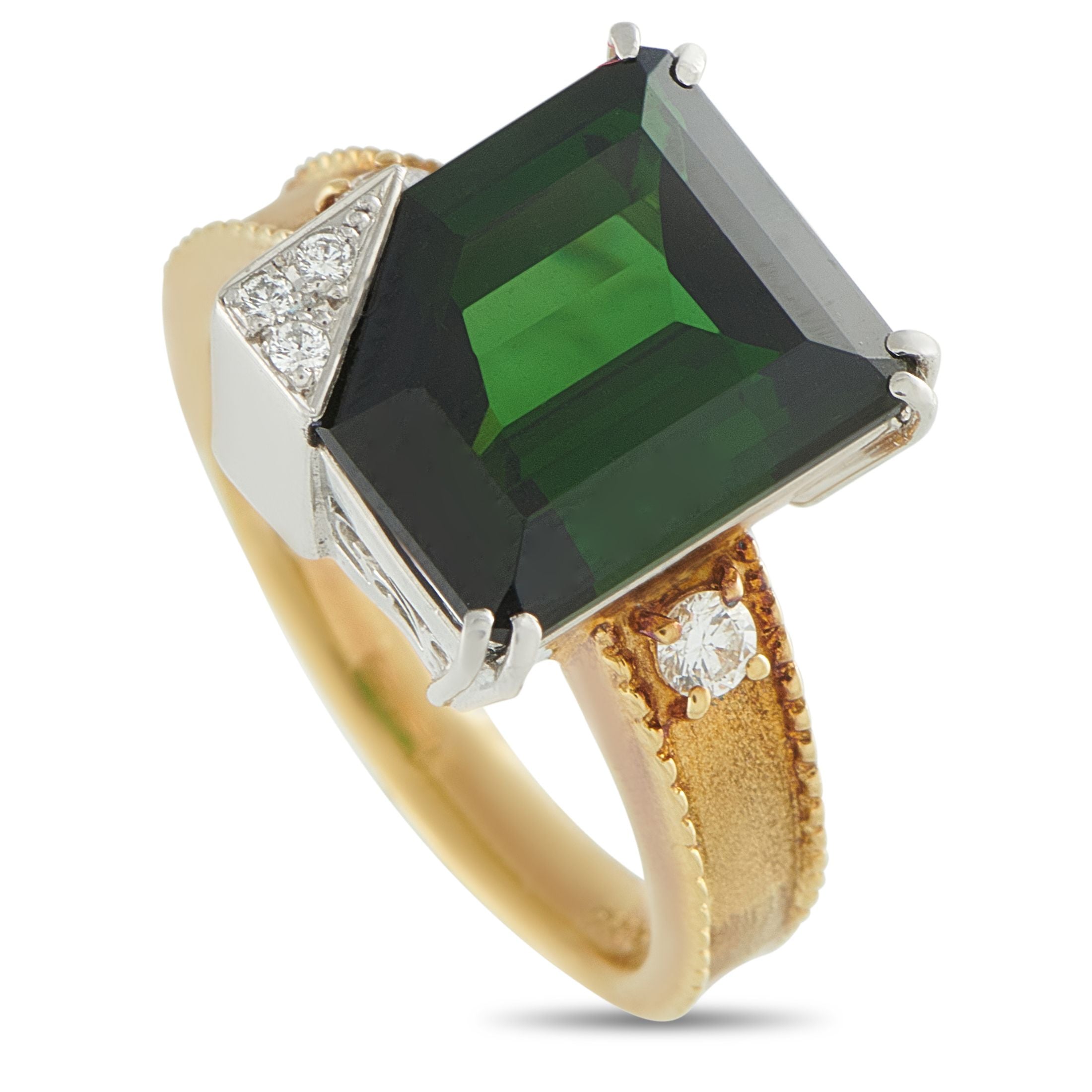 Exclusive Platinum and 18K Yellow Gold 0.20ct Diamond and Green Tourmaline Ring MF35-101025 – An Exclusive  ring that’s full 