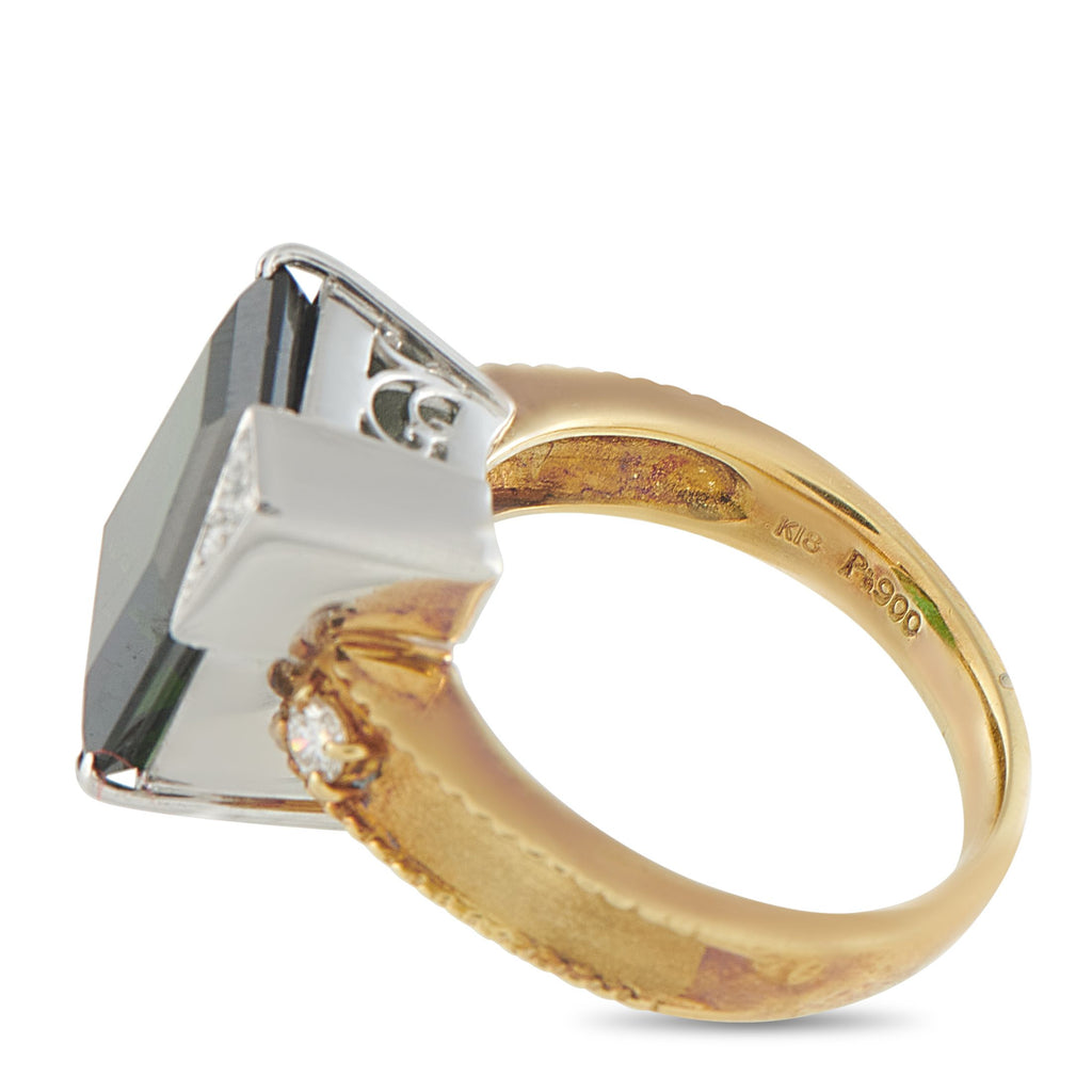 Exclusive Platinum and 18K Yellow Gold 0.20ct Diamond and Green Tourmaline Ring