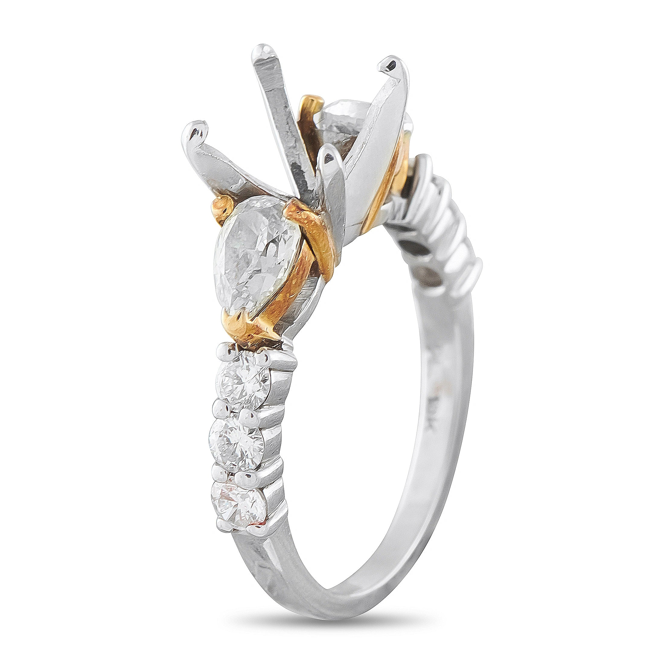 Platinum and 18K Yellow Gold 1.10ct Diamond Mounting Ring