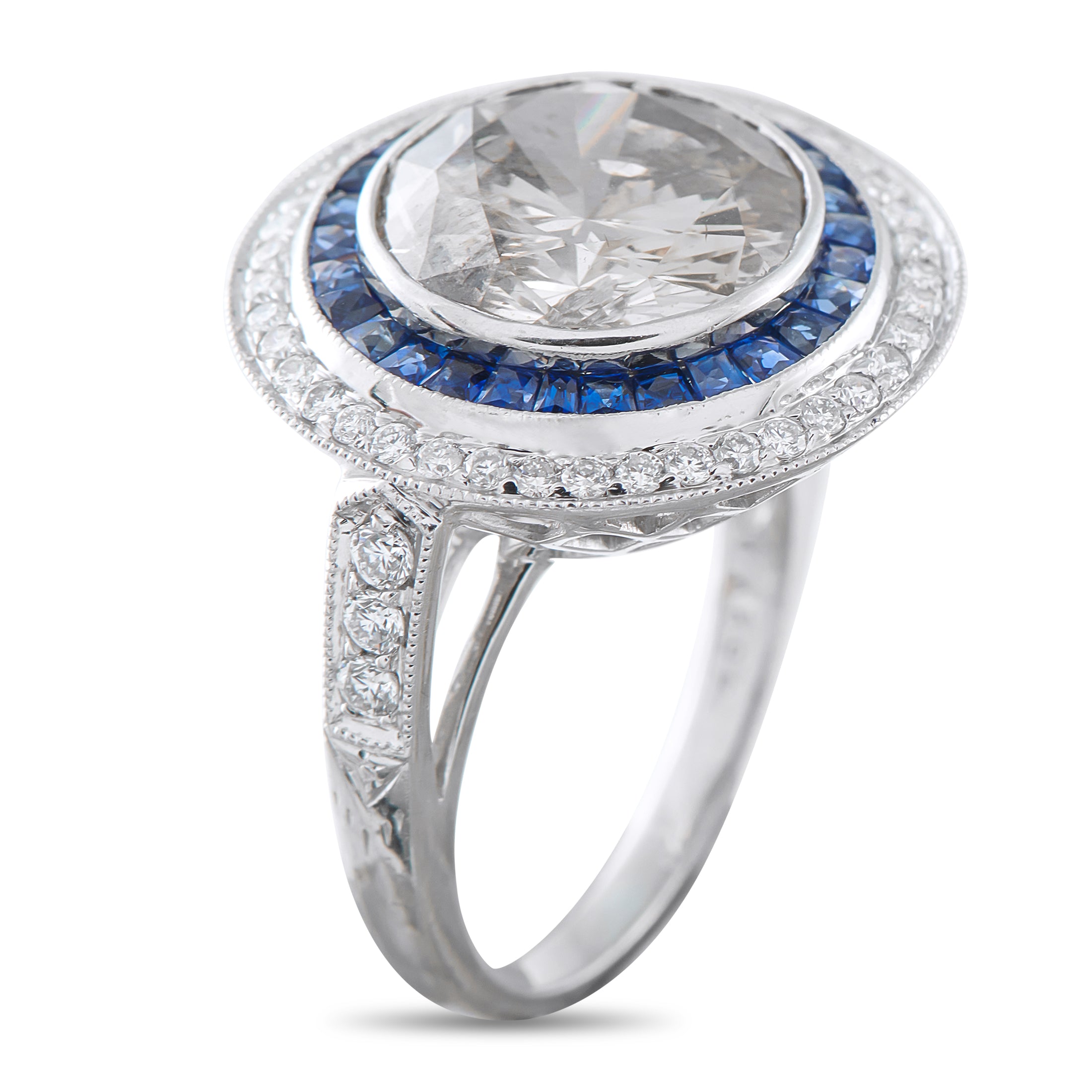 Platinum 6.17ct Diamond and Sapphire Ring
