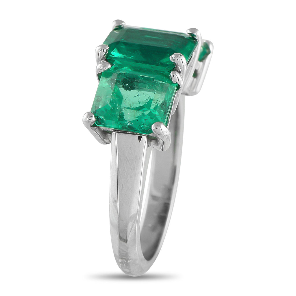 Exclusive Platinum 8.0 ct Colombian Emerald Three-Stone Ring