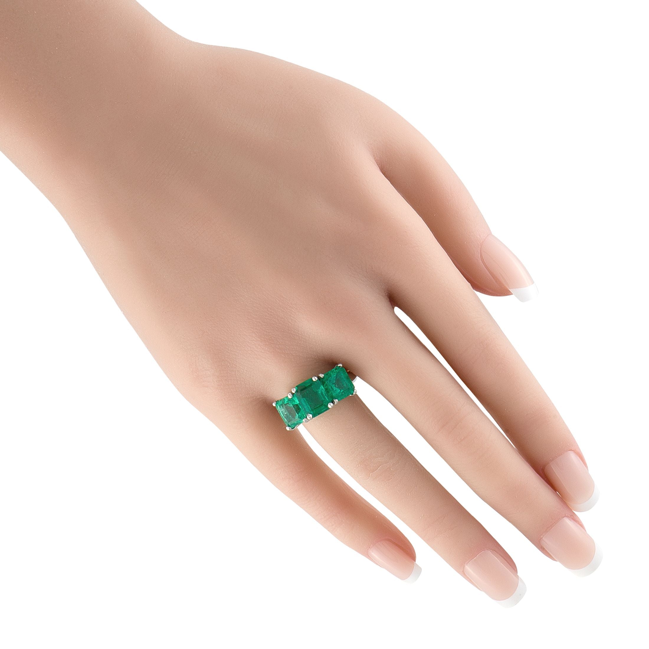 Exclusive Platinum 8.0 ct Colombian Emerald Three-Stone Ring