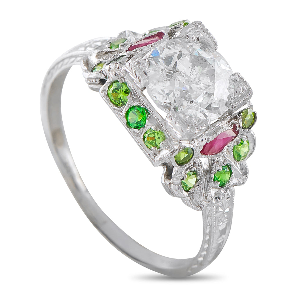Platinum 1.25ct Diamond and Demantoid Ring