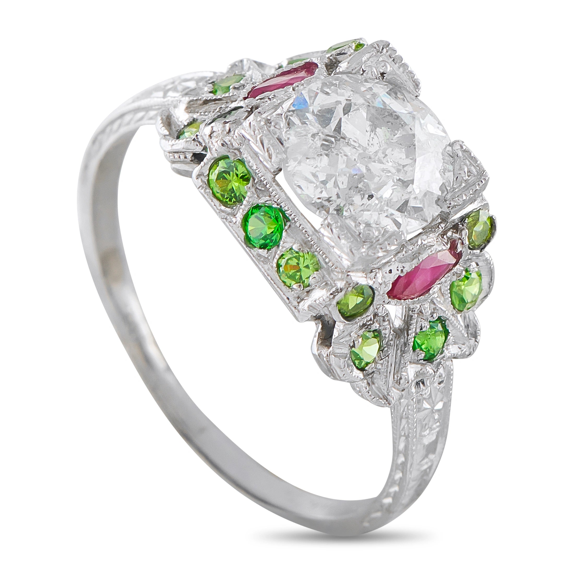 Platinum 1.25ct Diamond and Demantoid Ring