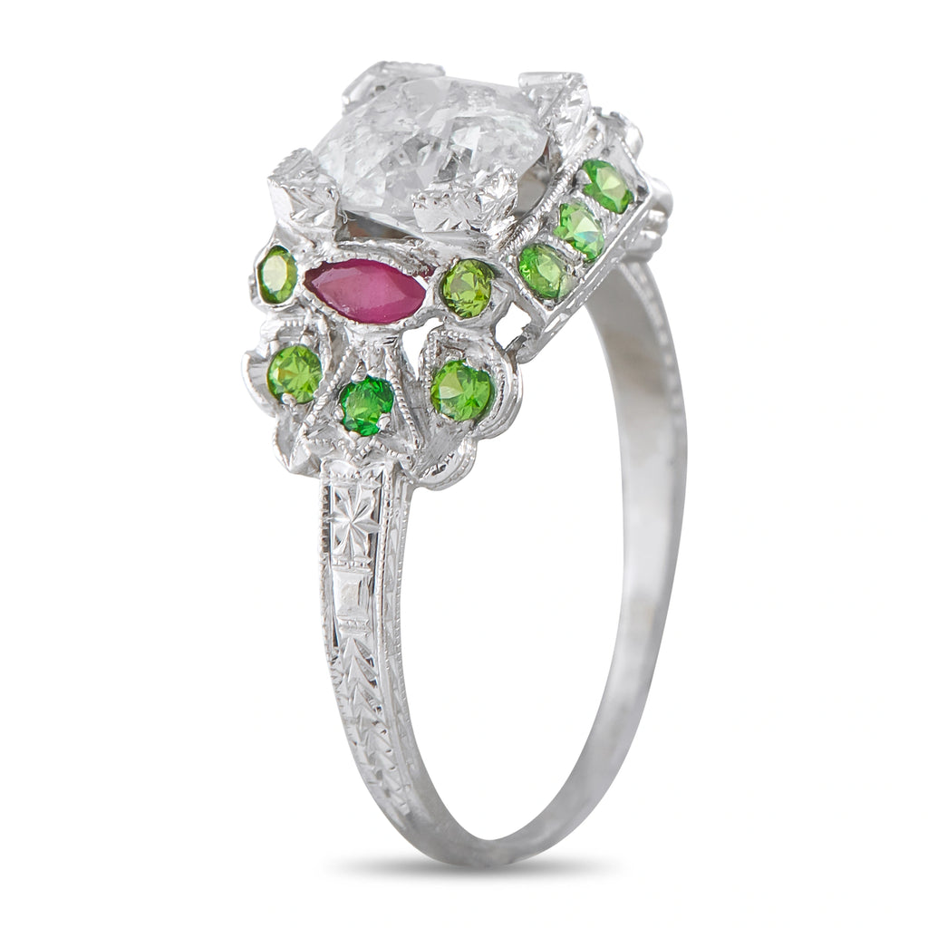 Platinum 1.25ct Diamond and Demantoid Ring