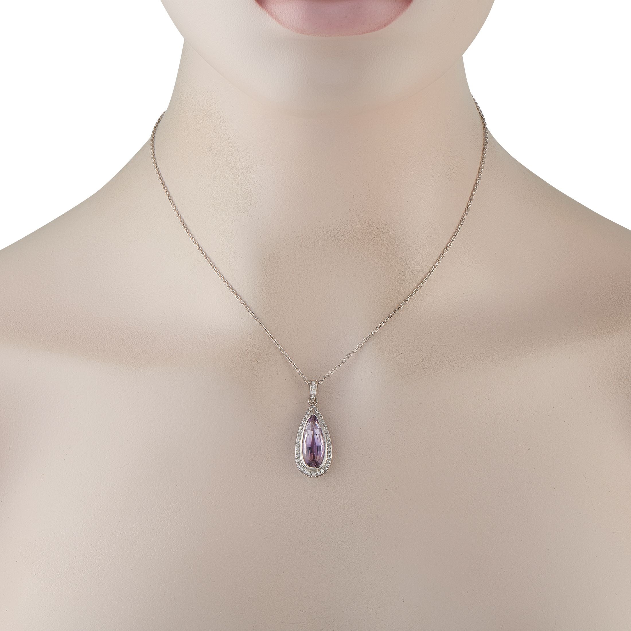 Exclusive Platinum 0.35ct Diamond and Amethyst Pendant Necklace