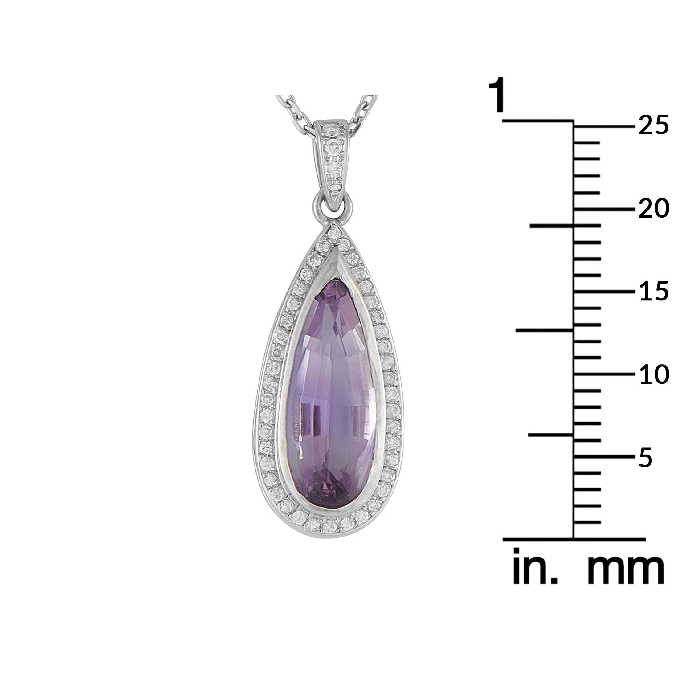 Exclusive Platinum 0.35ct Diamond and Amethyst Pendant Necklace