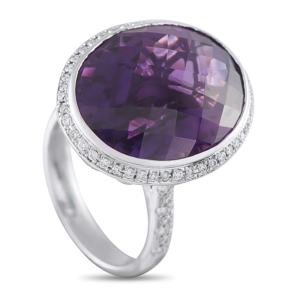 Exclusive Platinum 0.35ct Diamond and Amethyst Ring MF42-101625 – A vibrant 19