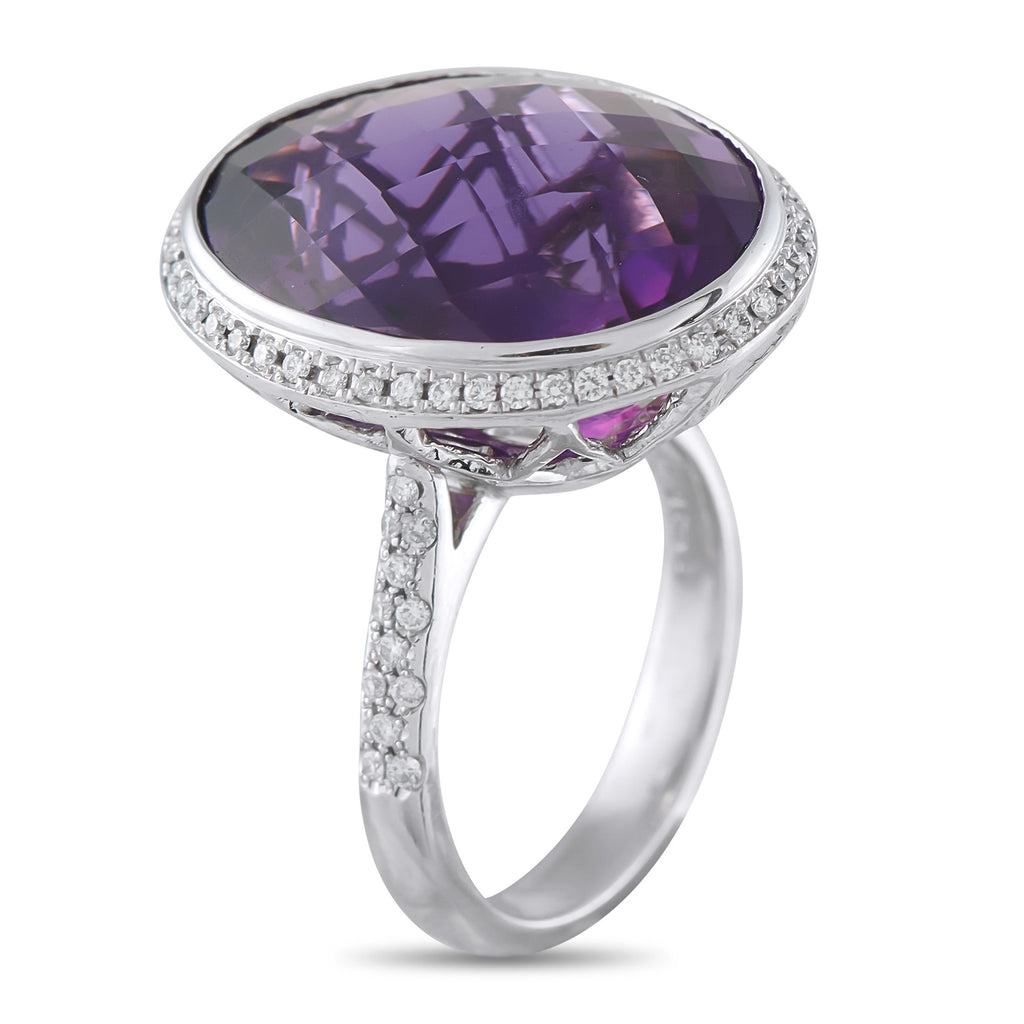 Exclusive Platinum 0.35ct Diamond and Amethyst Ring